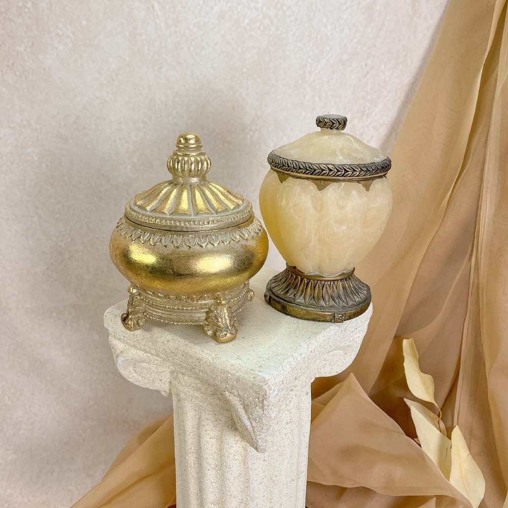 Neoclassical  Style Vintage Resin Alabaster Ribbed Lidded Dish